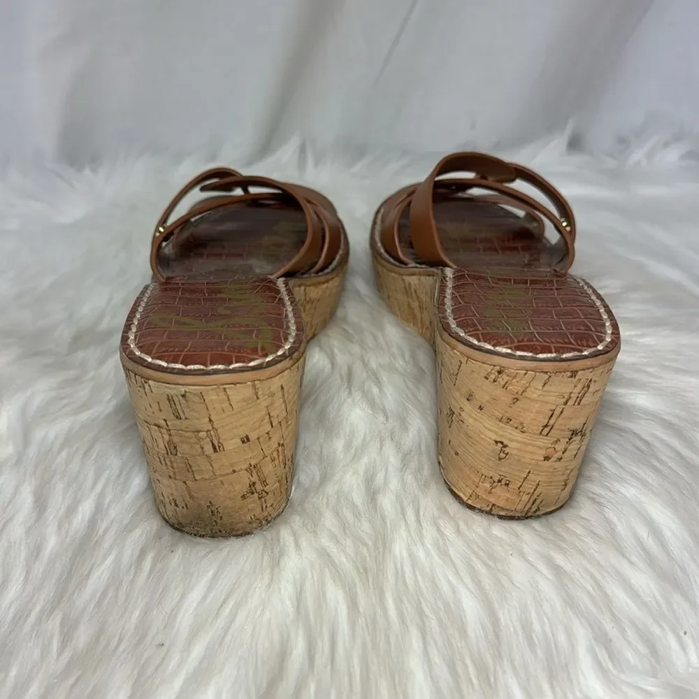 Sam Edelman Raynere Tan Leather Strappy Wedge‎ Mules Sz 8